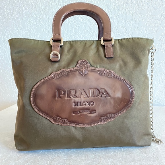 Prada Handbags - Prada military green nylon logo tote